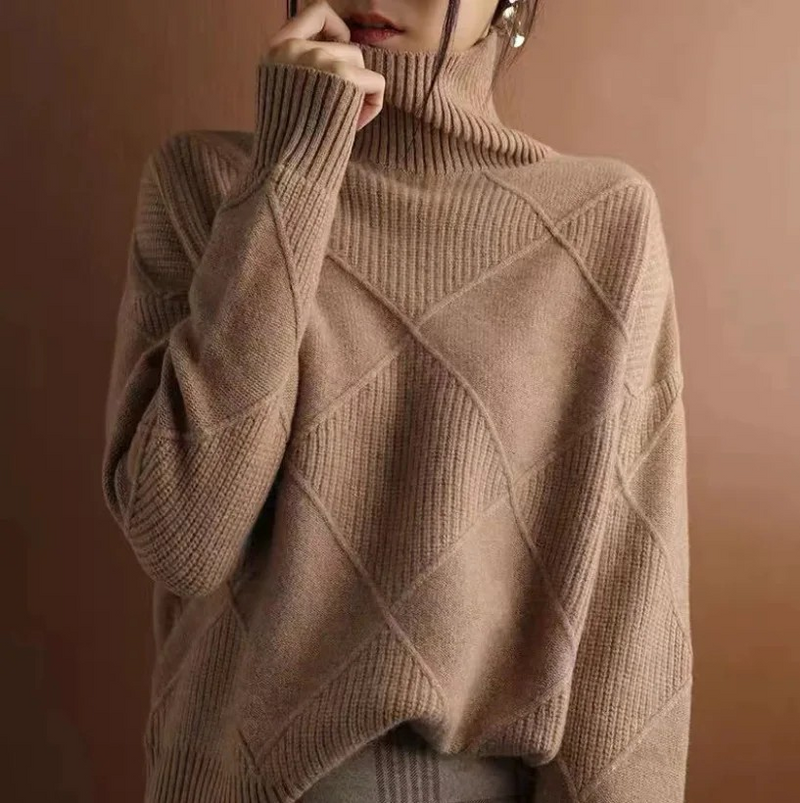 Women's Turtleneck Casual Jumper in Camel