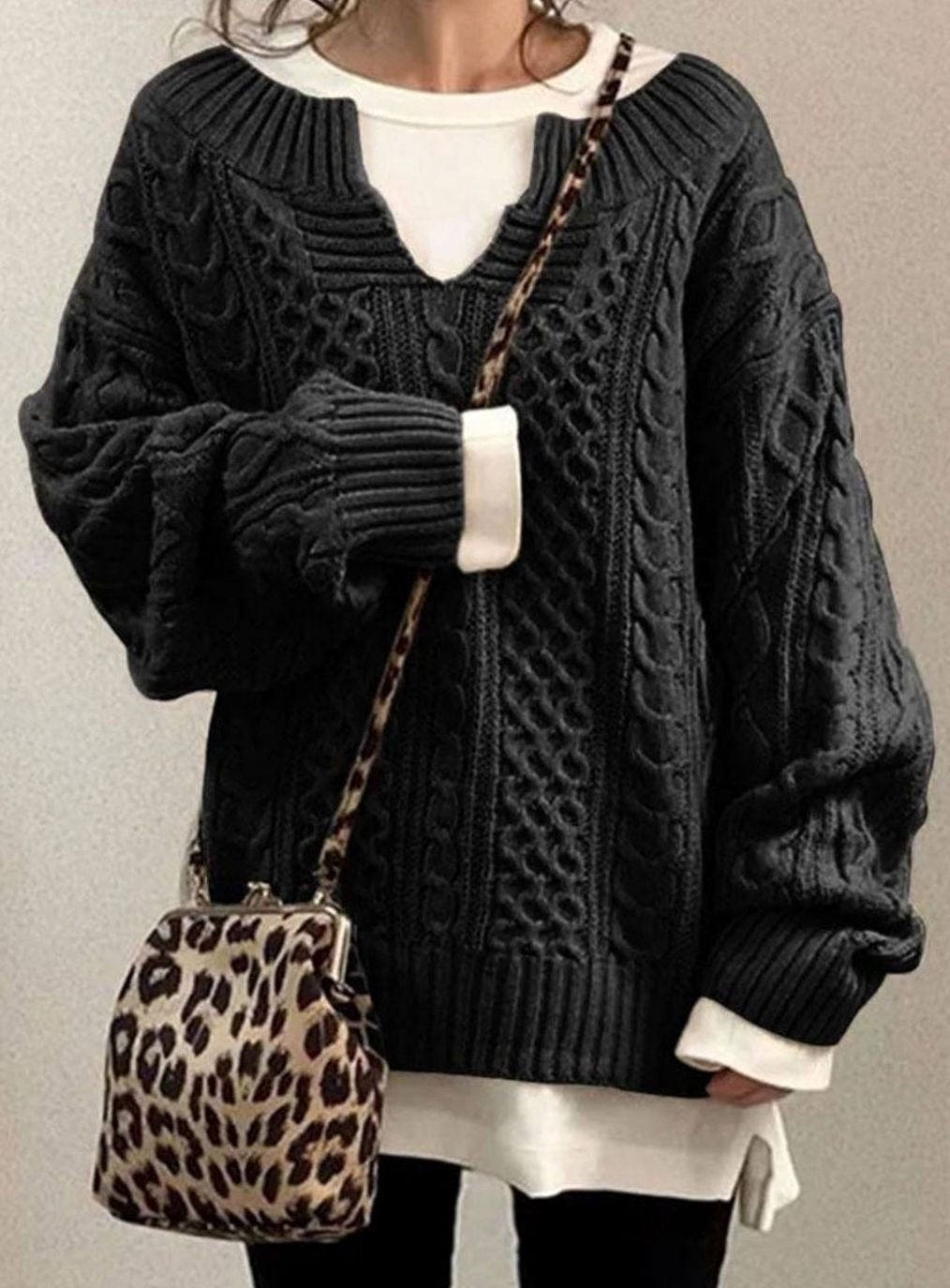 Women's Cable Knit Casual Jumper in Black