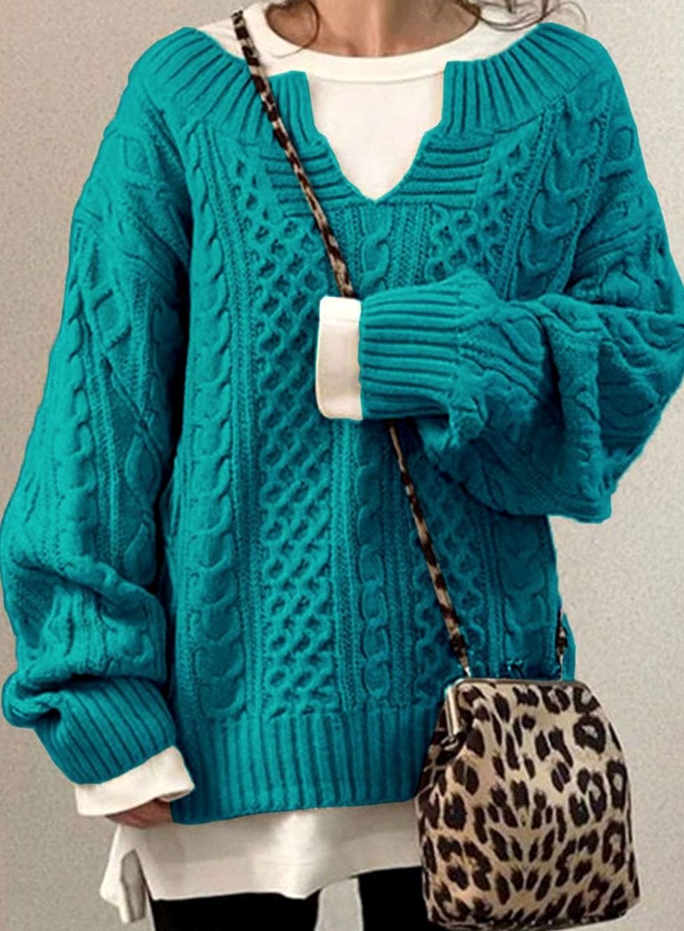 Women's Cable Knit Casual Jumper in Turquoise