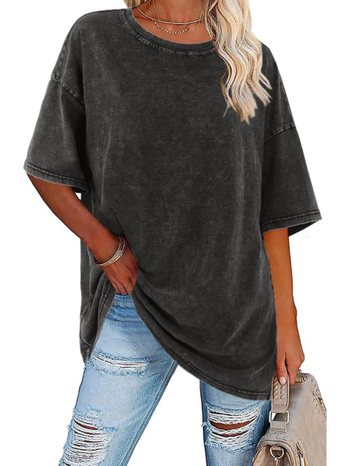 Women's Oversized Casual T-Shirt in Dark Grey