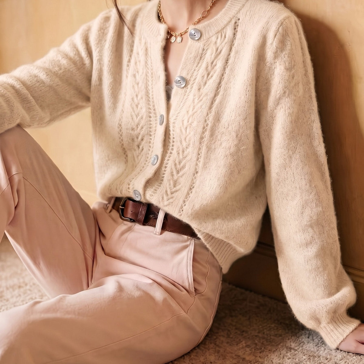 Women's Button-Front Casual Cardigan in Cream