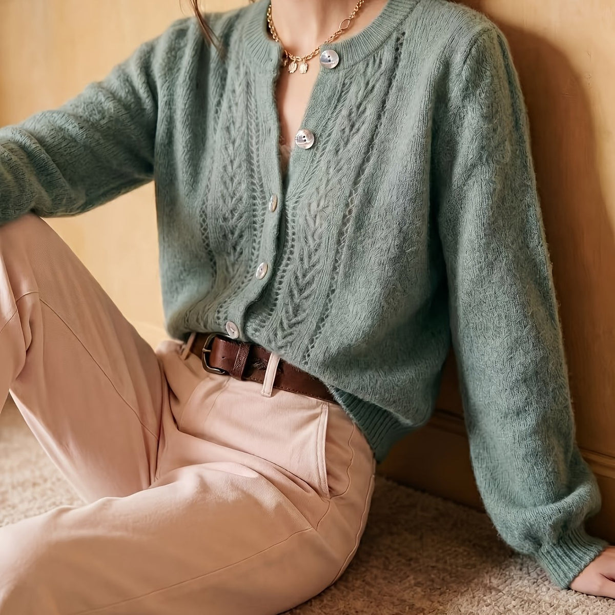 Women's Button-Front Casual Cardigan in Sage