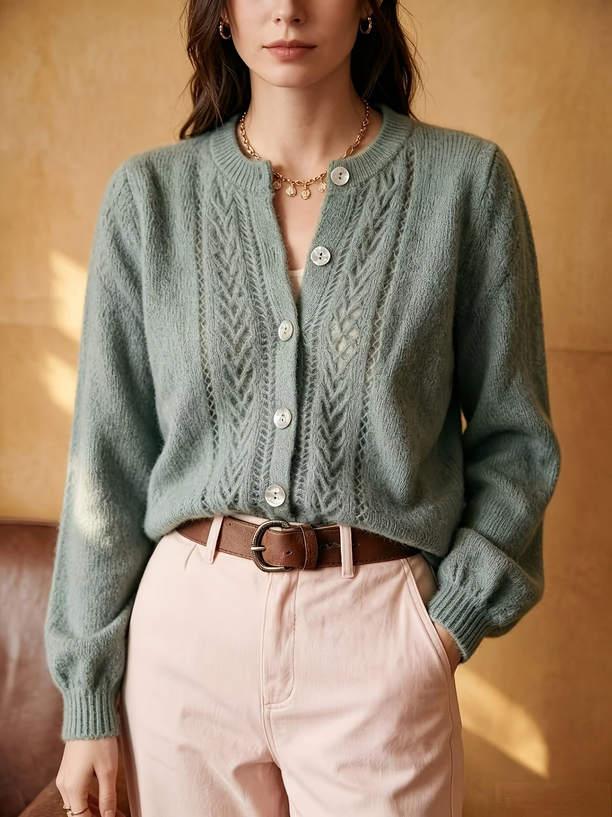 Women's Button-Front Casual Cardigan in Sage