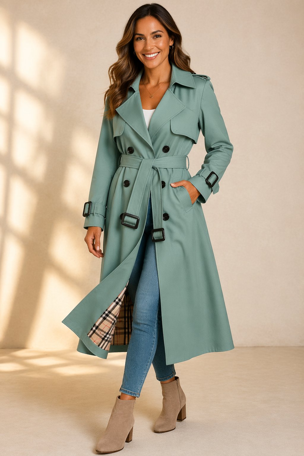 Women's Double-Breasted Casual Coat in Sage