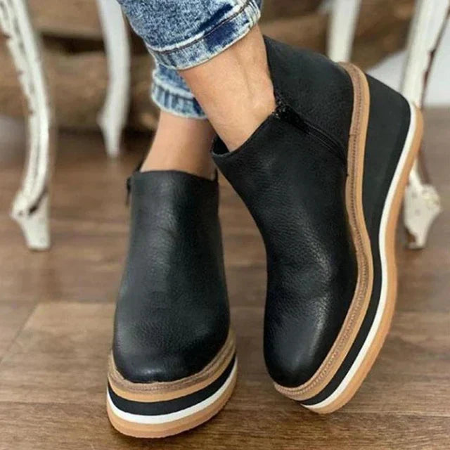 Women's Wedge Casual Ankle Boots in Black