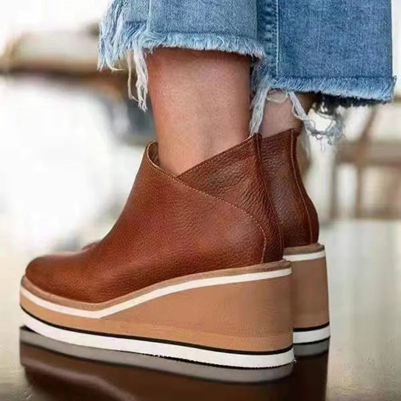 Women's Wedge Casual Ankle Boots in Brown