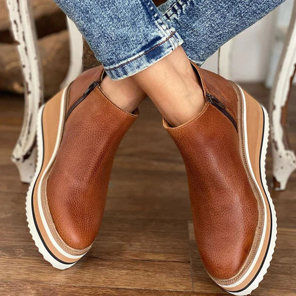 Women's Wedge Casual Ankle Boots in Brown