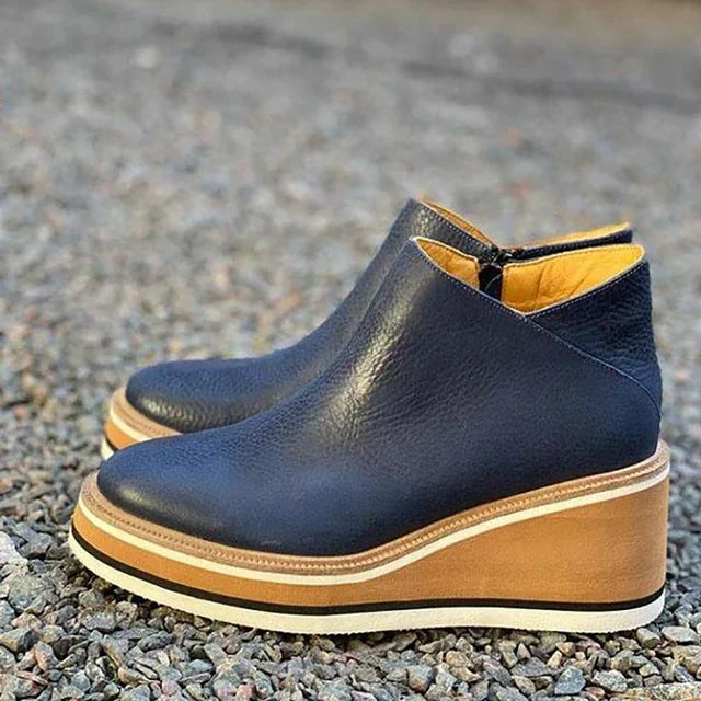 Women's Wedge Casual Ankle Boots in Navy