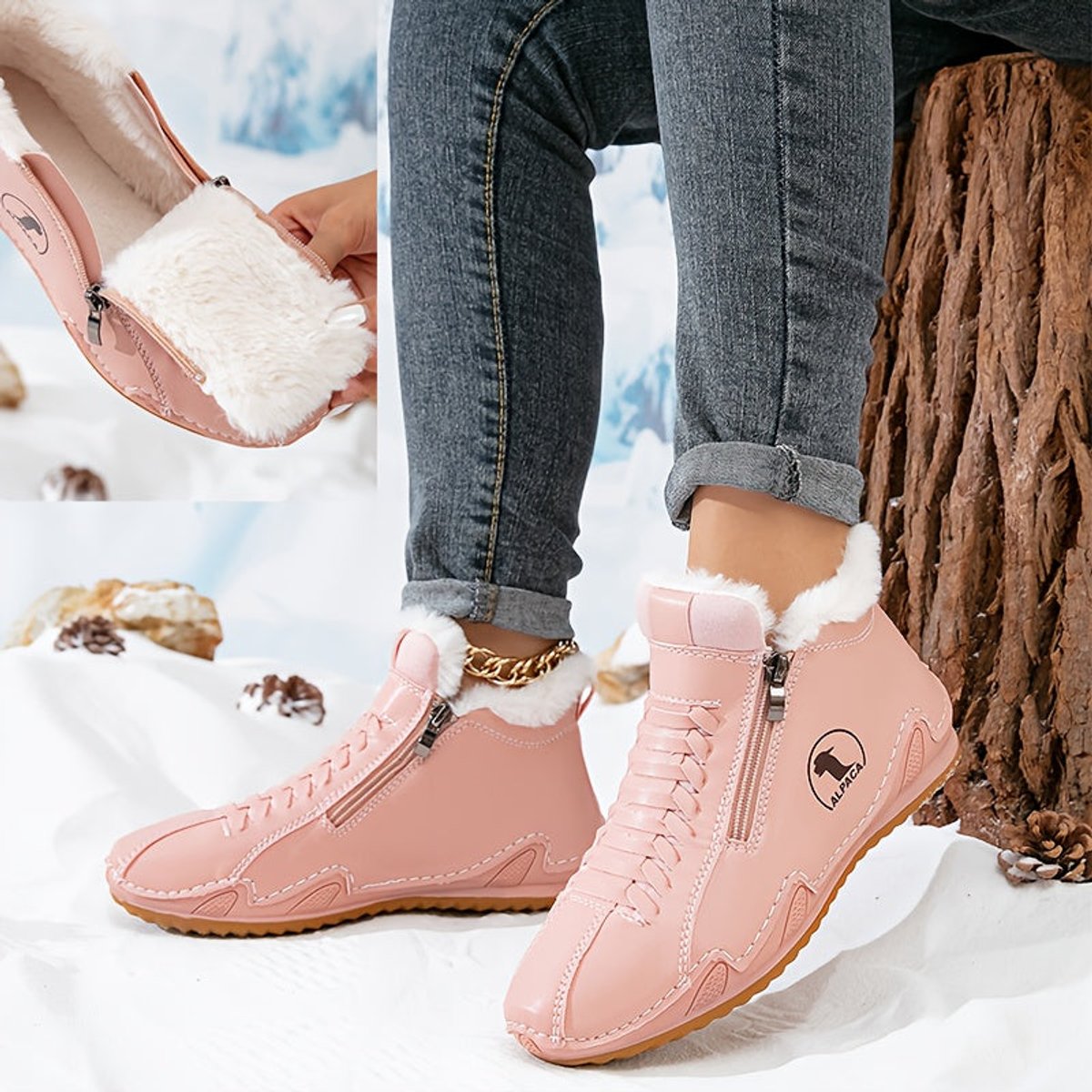 Women's Orthopaedic Side-Zip Casual Ankle Boots in Pink