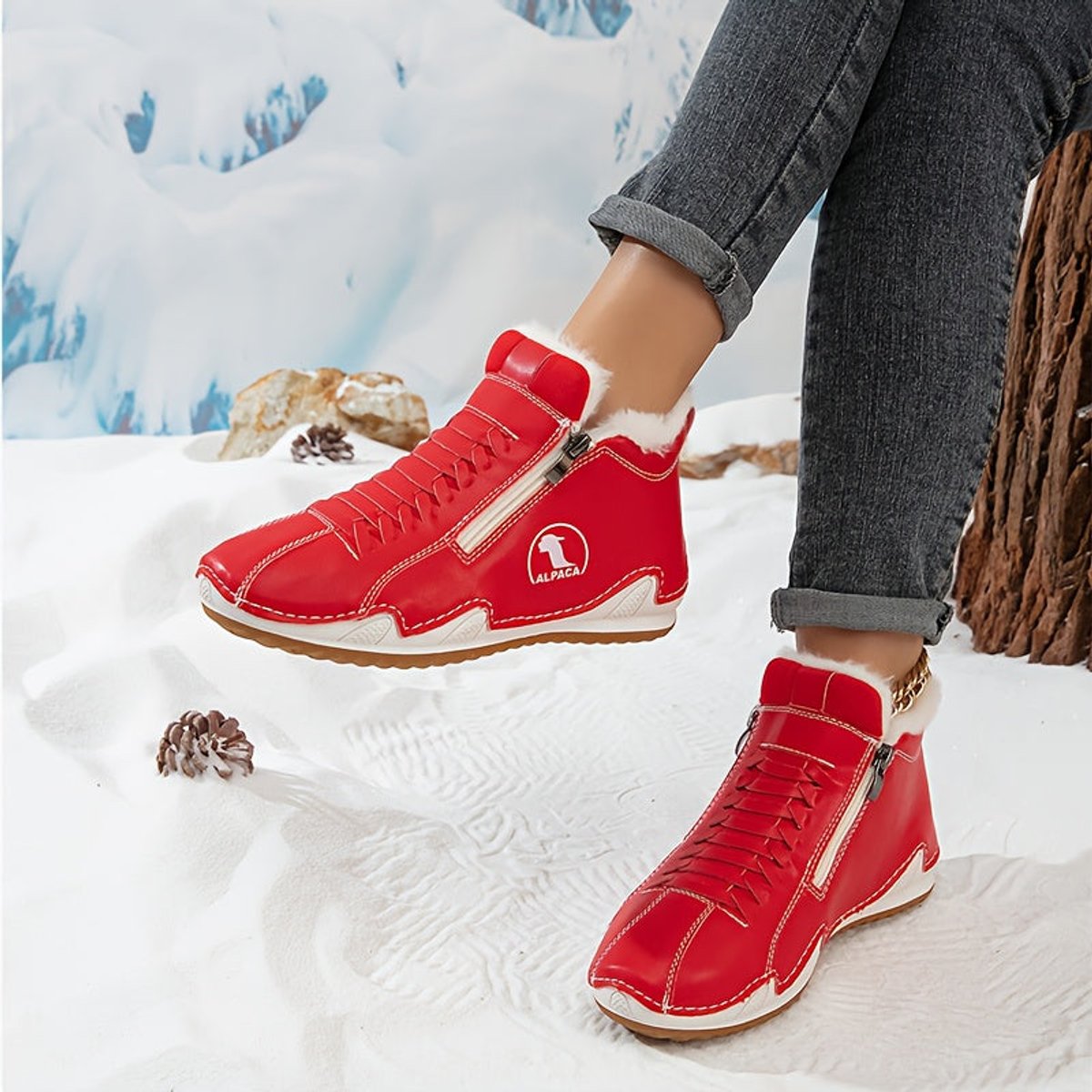 Women's Orthopaedic Side-Zip Casual Ankle Boots in Red