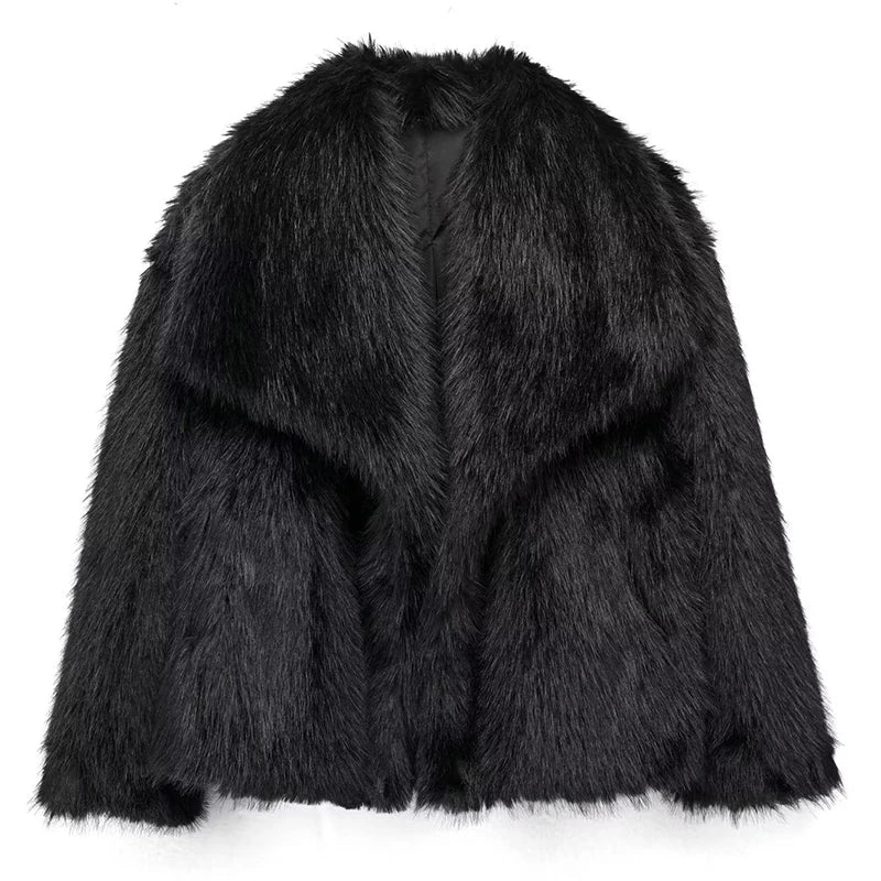 Women's Wide-Collar Casual Jacket in Black