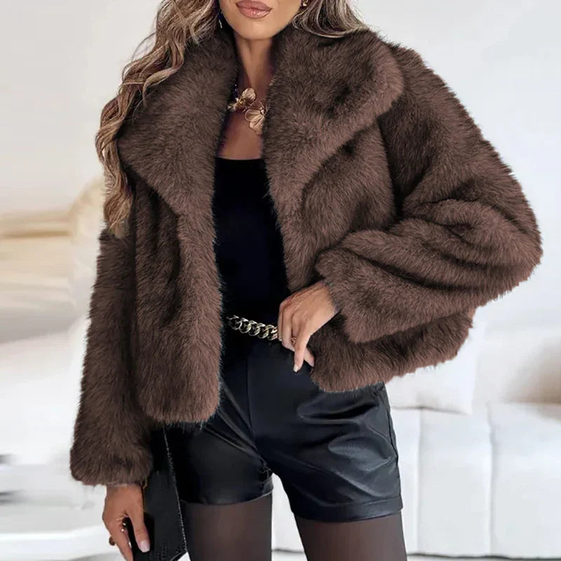 Women's Wide-Collar Casual Jacket in Brown
