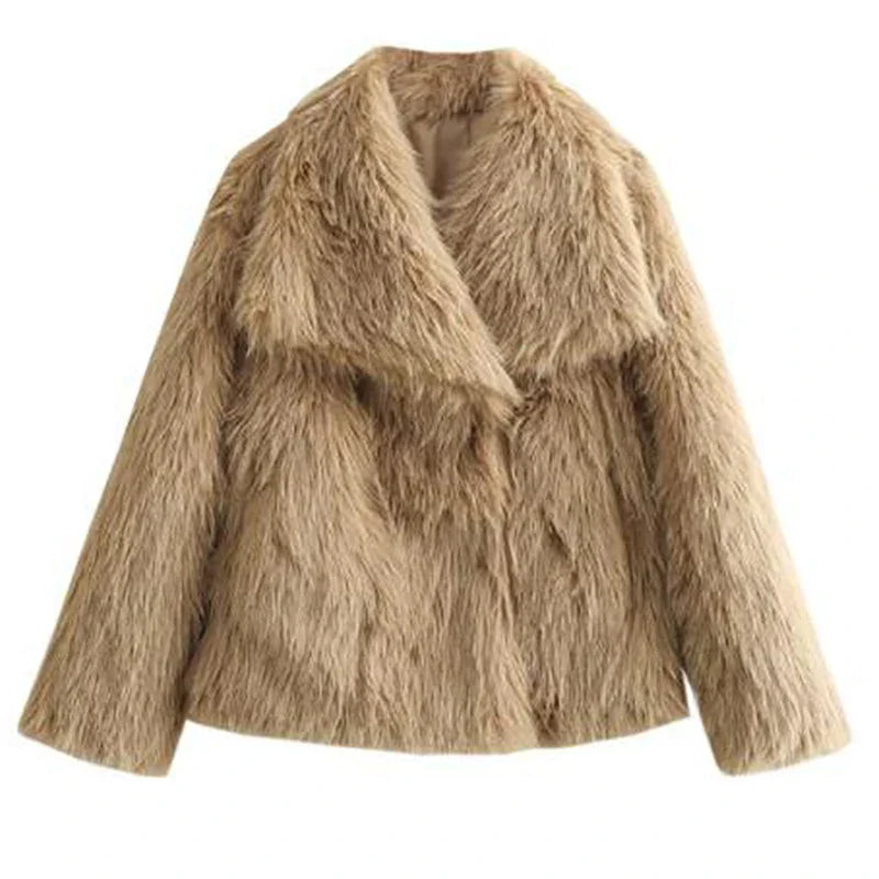 Women's Wide-Collar Casual Jacket in Camel