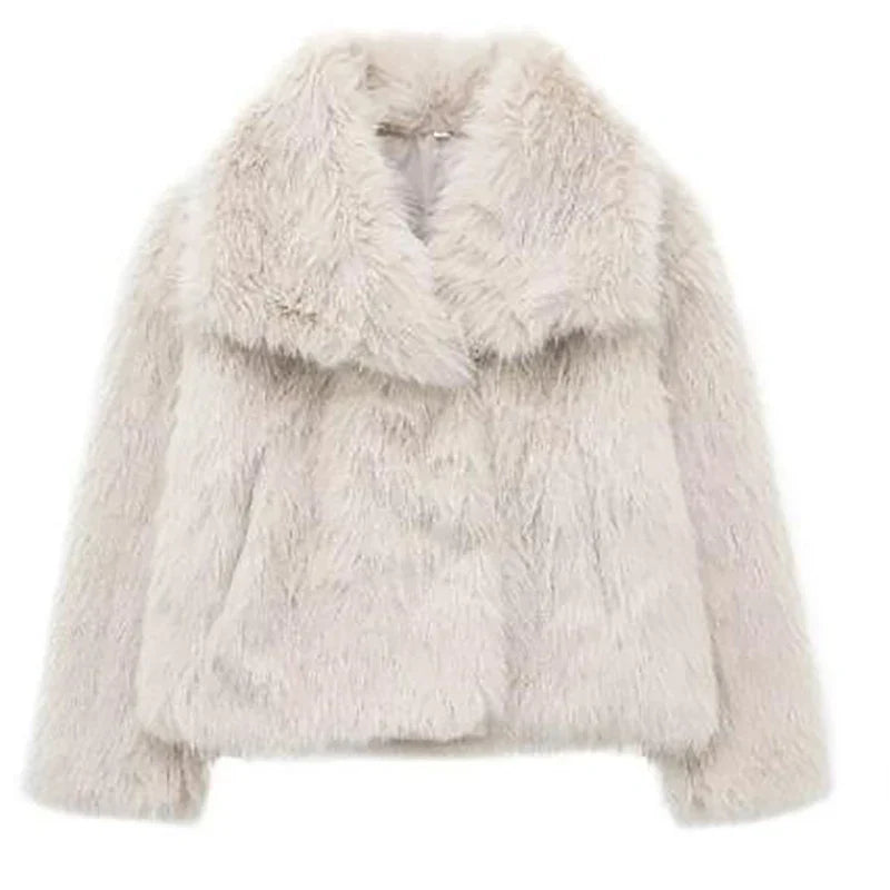 Women's Wide-Collar Casual Jacket in Cream