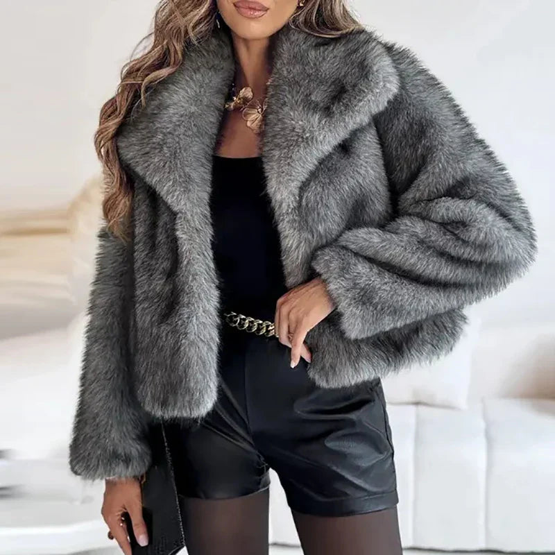 Women's Wide-Collar Casual Jacket in Dark Grey