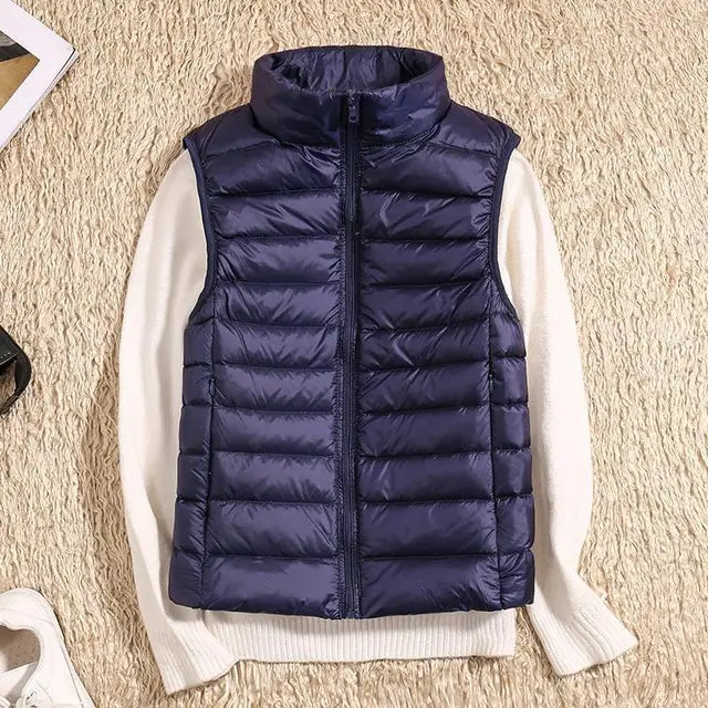 Women's Stand-Collar Zip-Front Casual Gilet in Navy