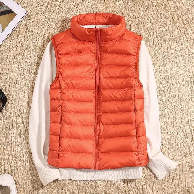 Women's Stand-Collar Zip-Front Casual Gilet in Orange