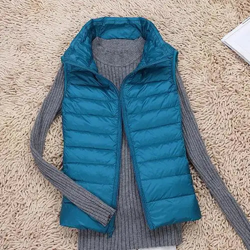 Women's Stand-Collar Zip-Front Casual Gilet in Teal