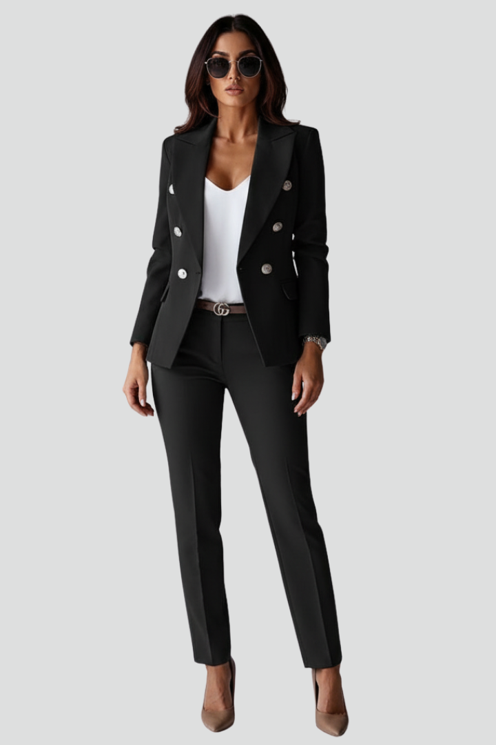 Women's Double-Breasted Workwear Trouser Suit in Black
