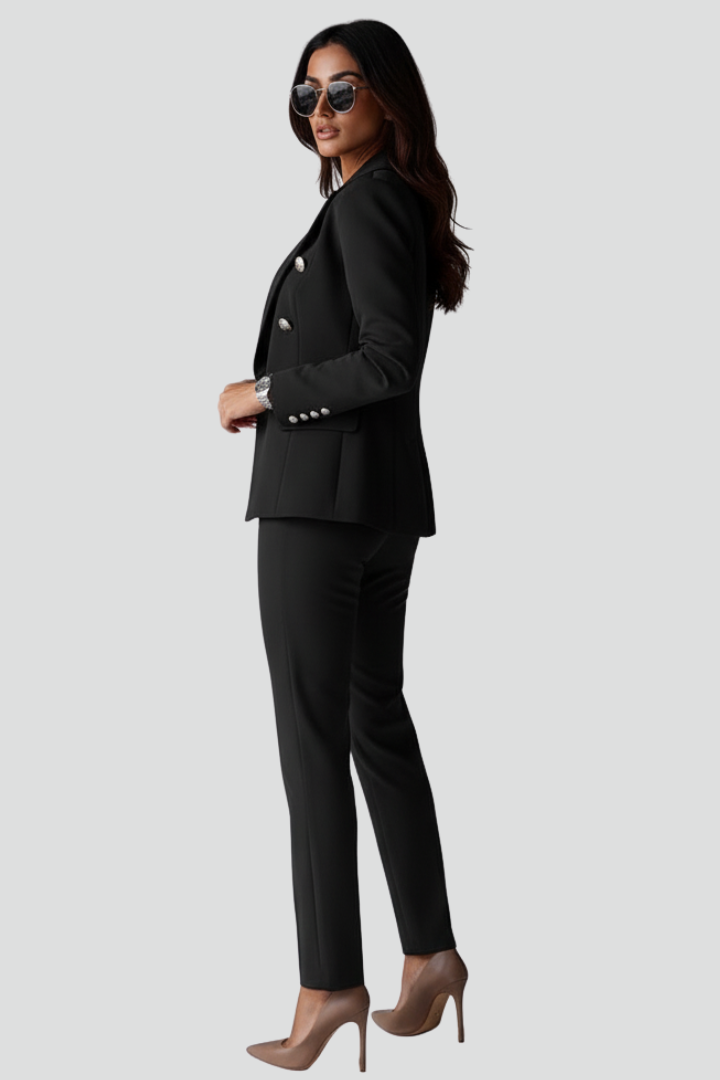Women's Double-Breasted Workwear Trouser Suit in Black