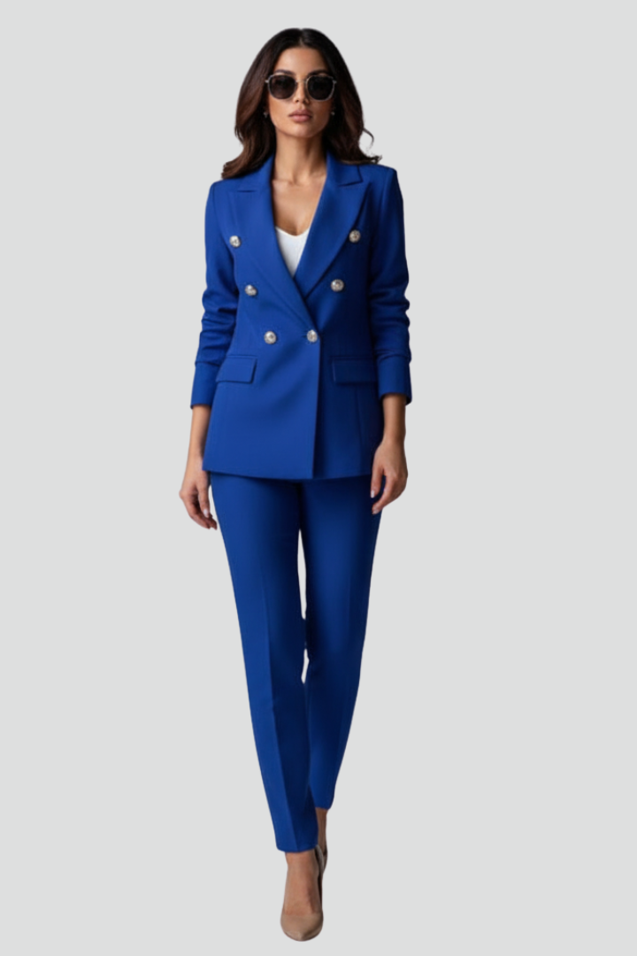 Women's Double-Breasted Workwear Trouser Suit in Blue