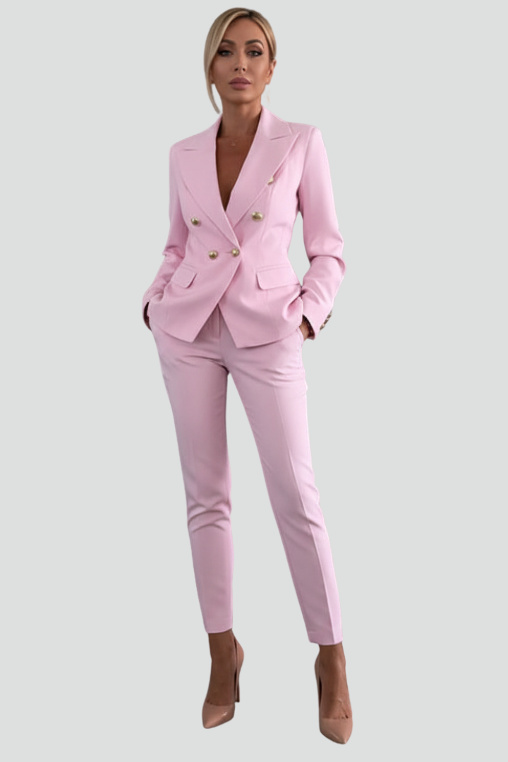 Women's Double-Breasted Workwear Trouser Suit in Light Pink