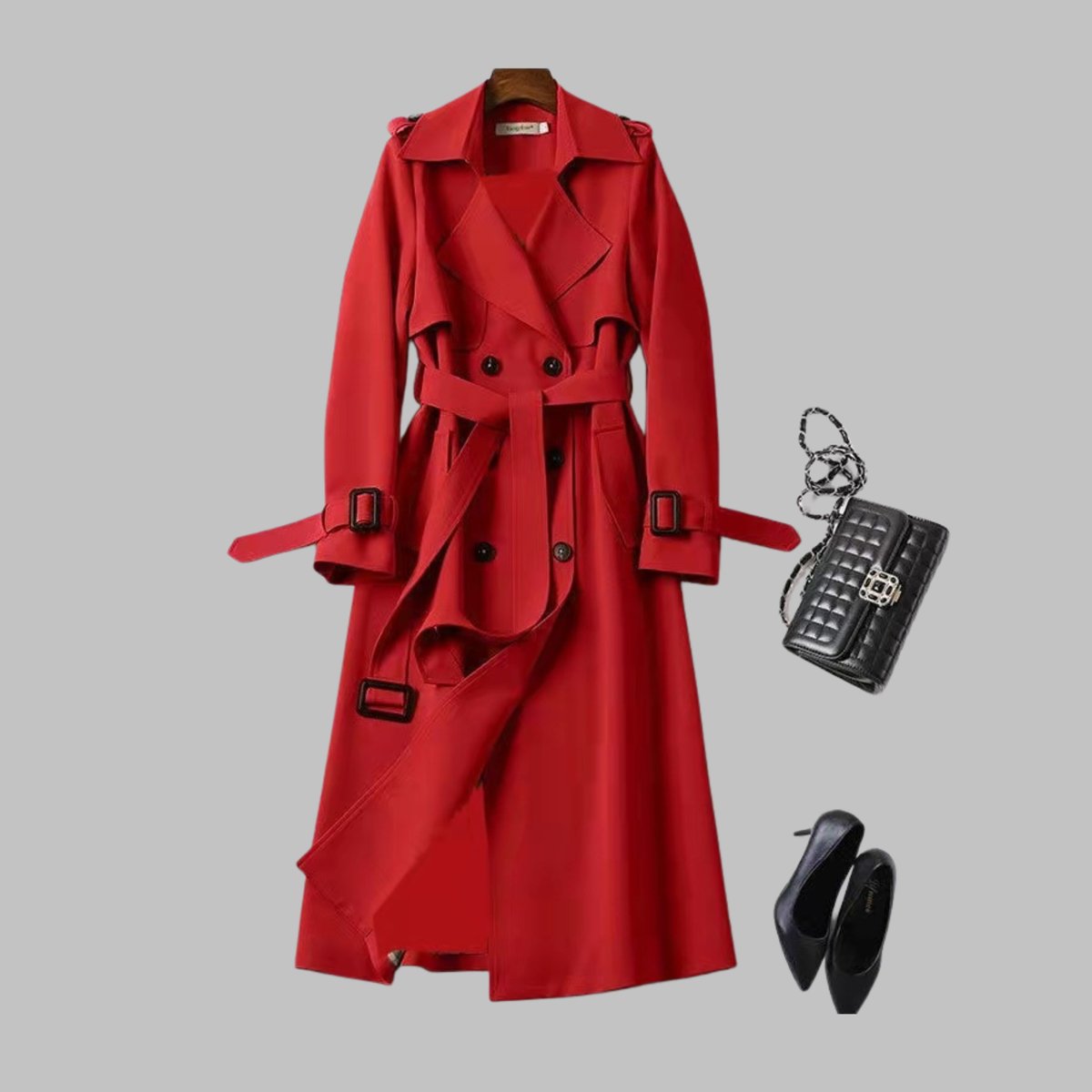 Women's Double-Breasted Workwear Coat in Red