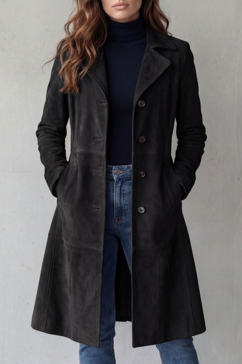 Women's Button-Front Casual Coat in Black