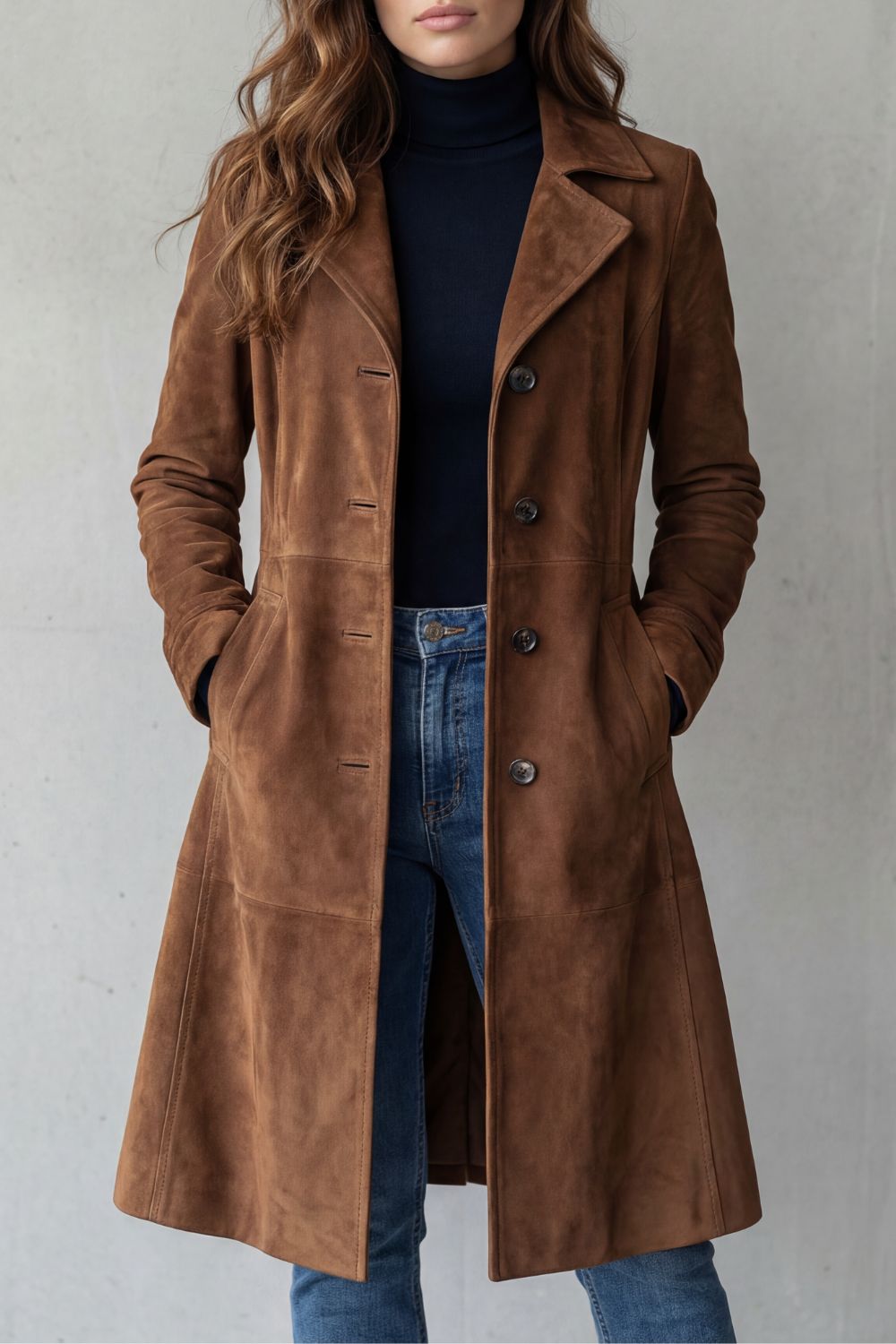Women's Button-Front Casual Coat in Brown