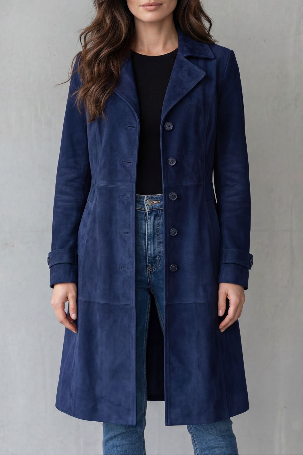 Women's Button-Front Casual Coat in Navy