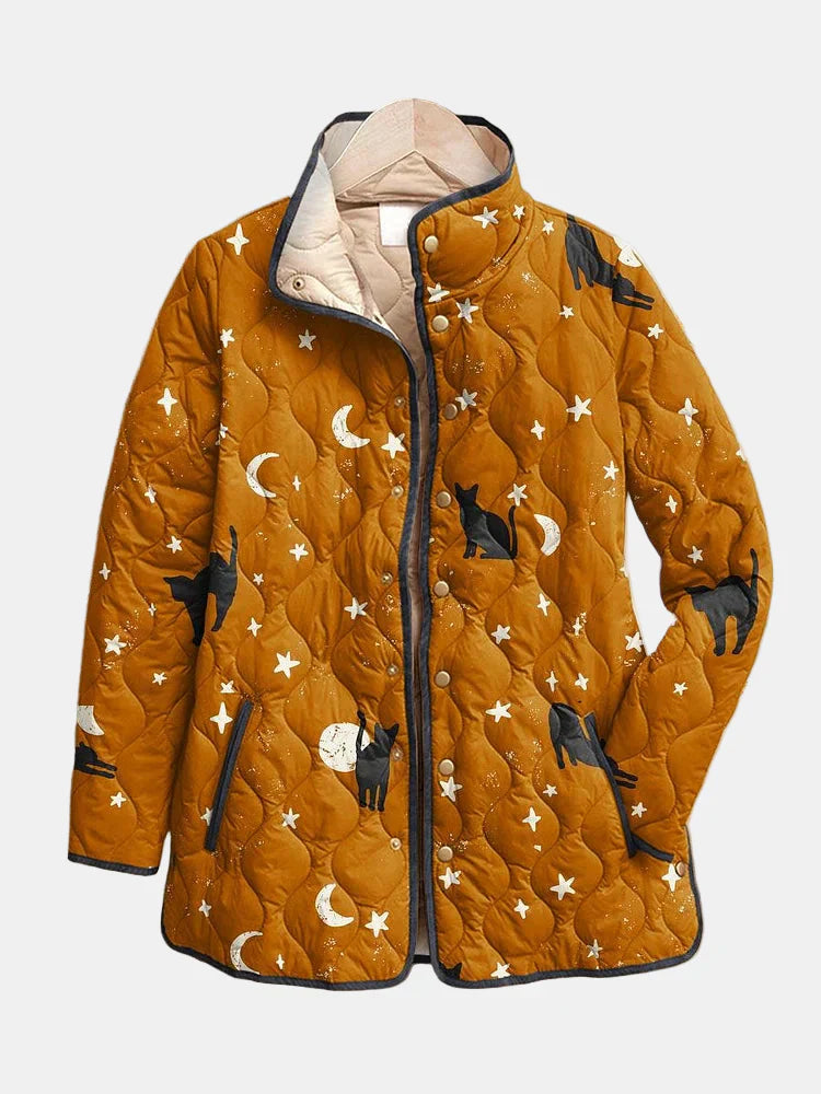 Women's Snap-Front Quilted Casual Coat in Mustard