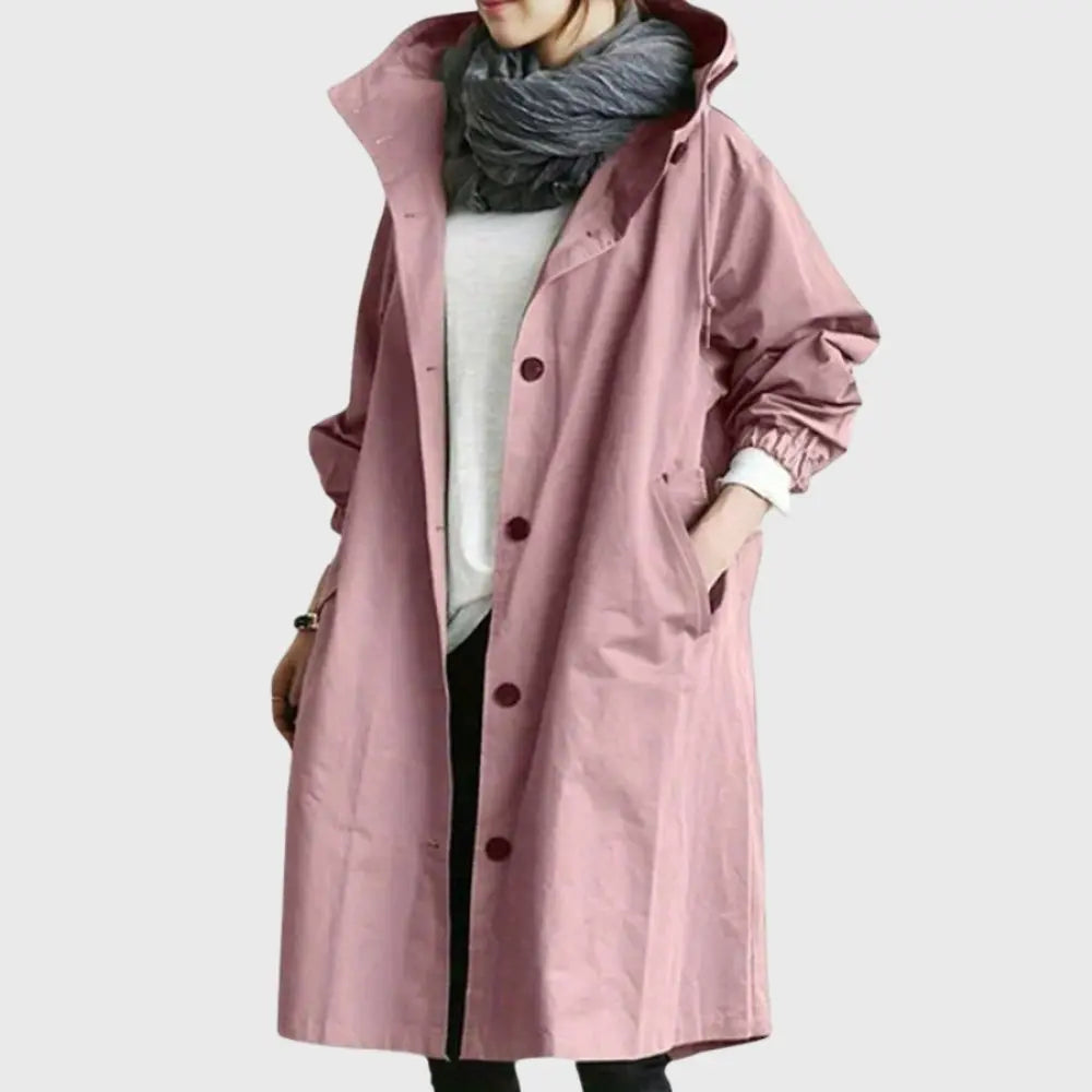 Women's Hooded Button-Front Casual Coat in Dusty Rose