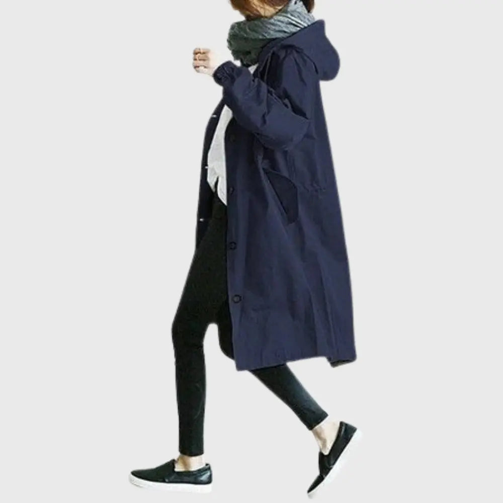 Women's Hooded Button-Front Casual Coat in Navy