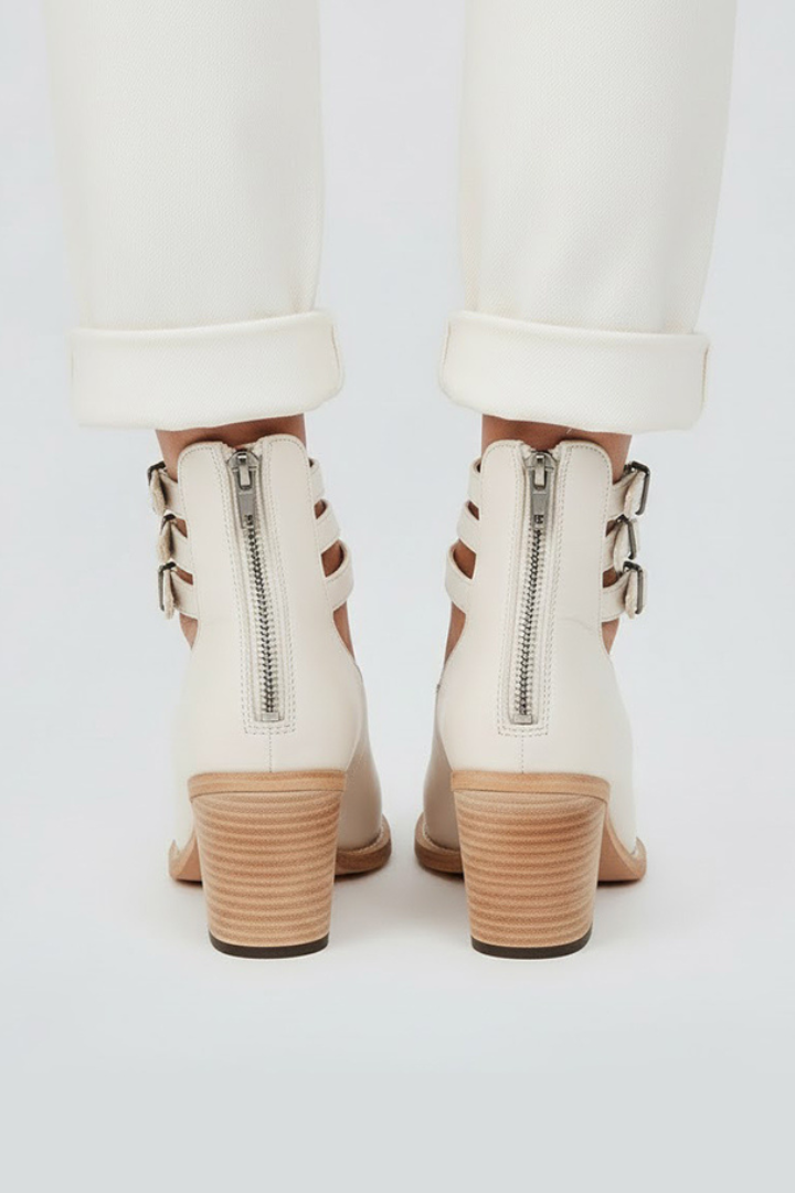 Orthopaedic Triple-Strap Casual Heels in Cream