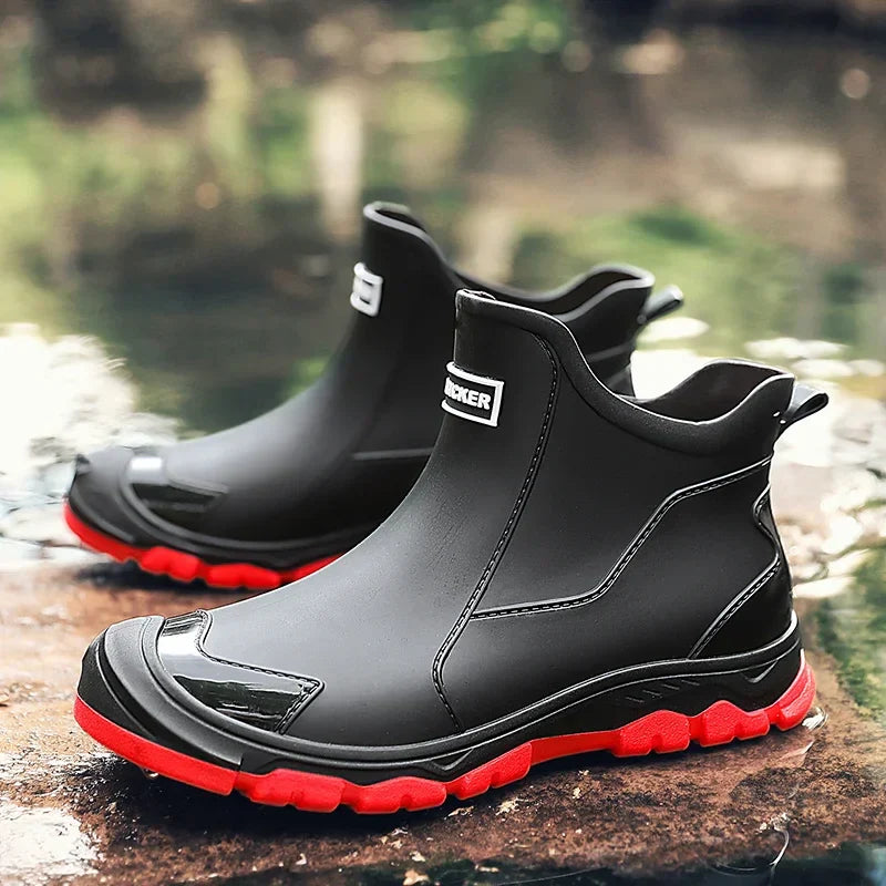 Women's Pull-On Casual Ankle Boots in Black & Red
