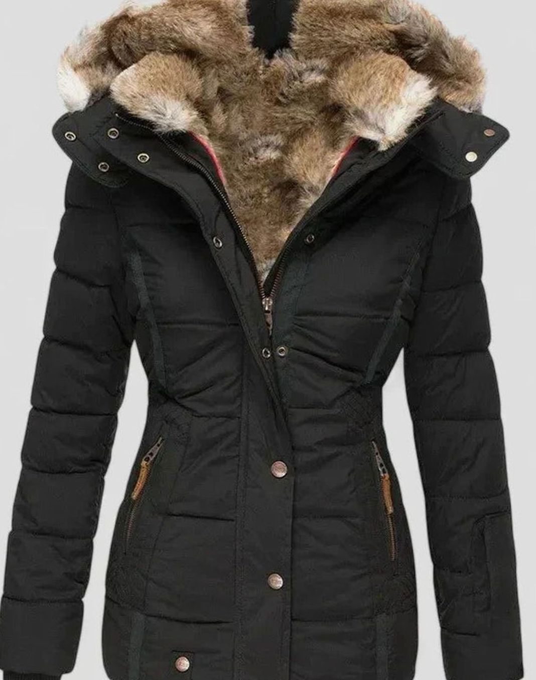 Women's Quilted Hooded Casual Jacket in Black