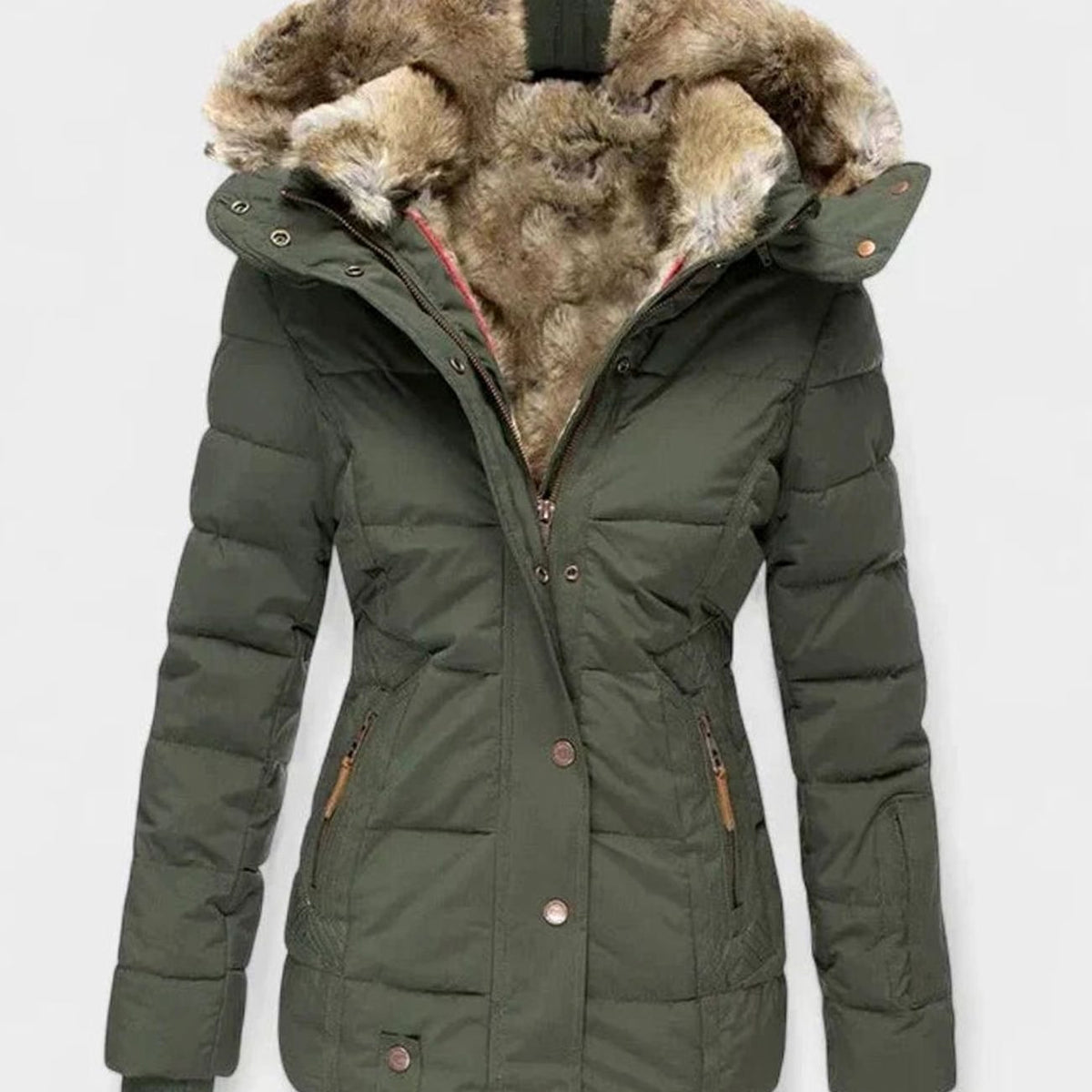 Women's Quilted Hooded Casual Jacket in Olive