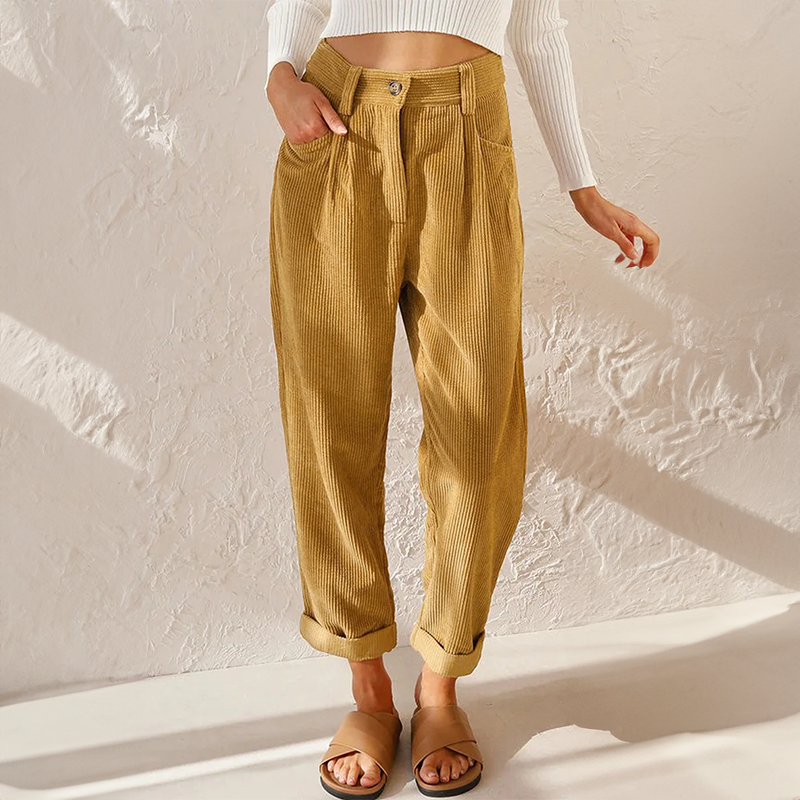 Women's Pleated Casual Trousers in Mustard