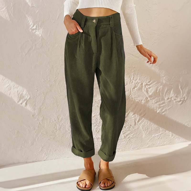 Women's Pleated Casual Trousers in Olive
