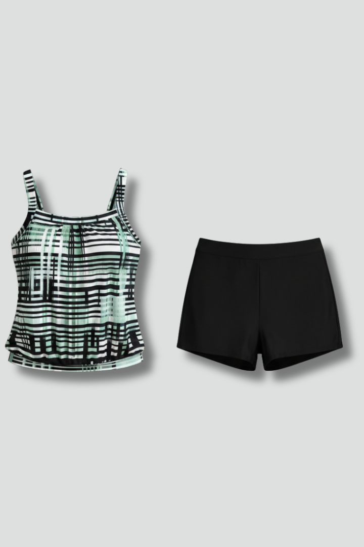 Square-Neck Blouson Beach Swimsuit in Multicolour