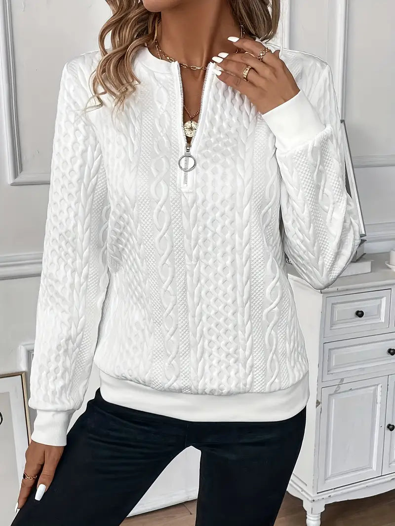 Women's Half-Zip Casual Jumper in White