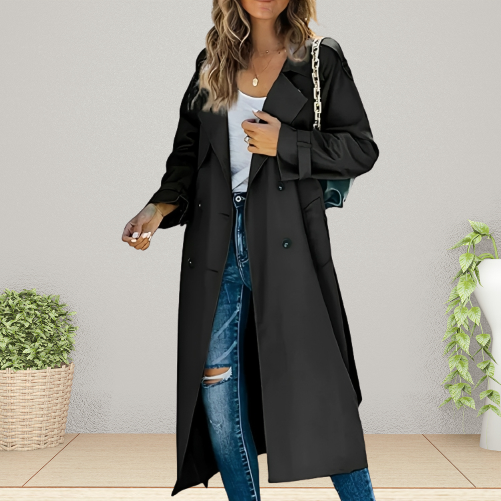 Women's Double-Breasted Casual Coat in Black