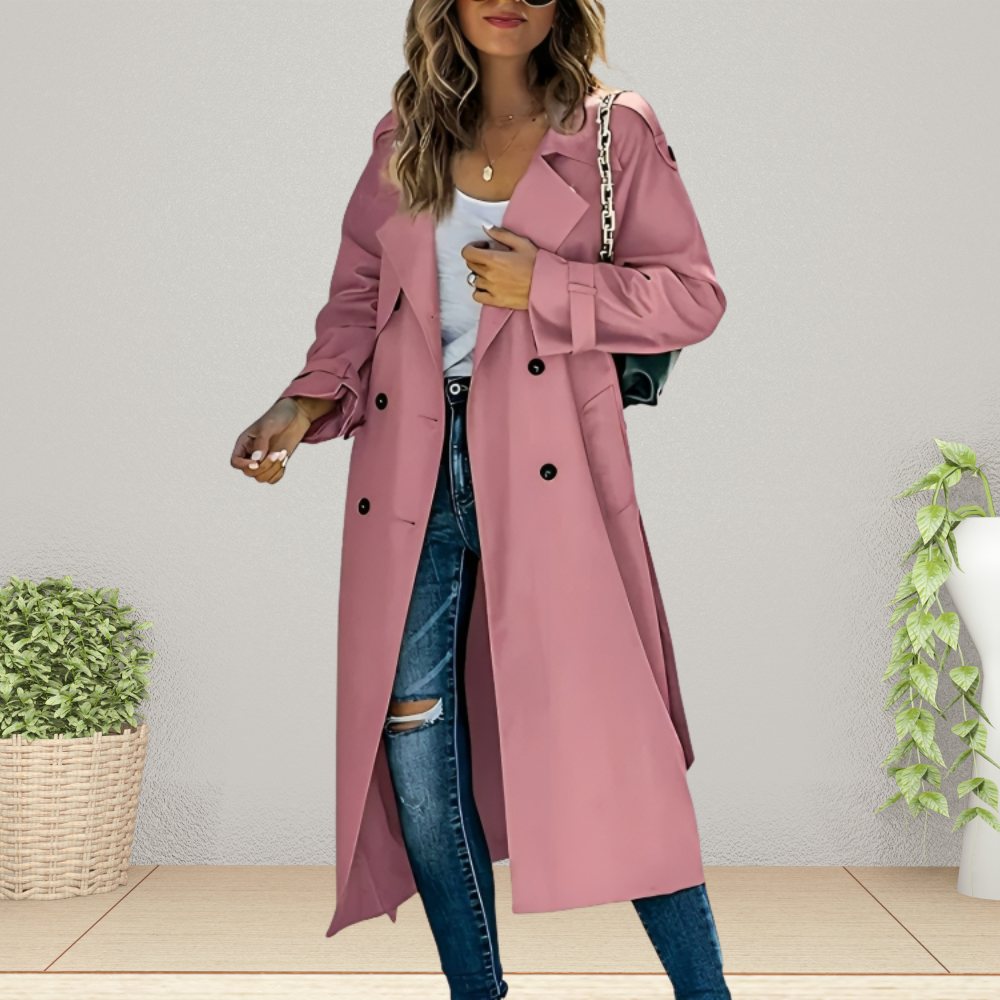 Women's Double-Breasted Casual Coat in Dusty Rose