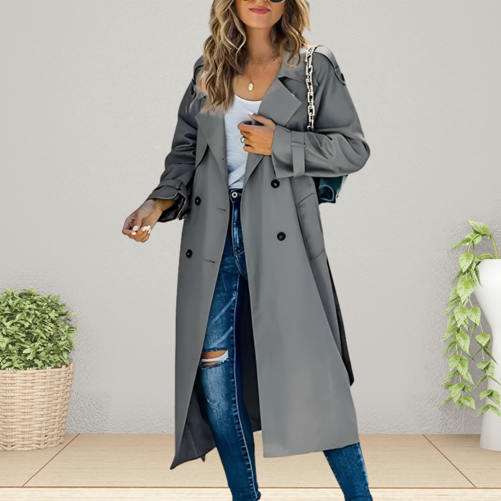 Women's Double-Breasted Casual Coat in Grey