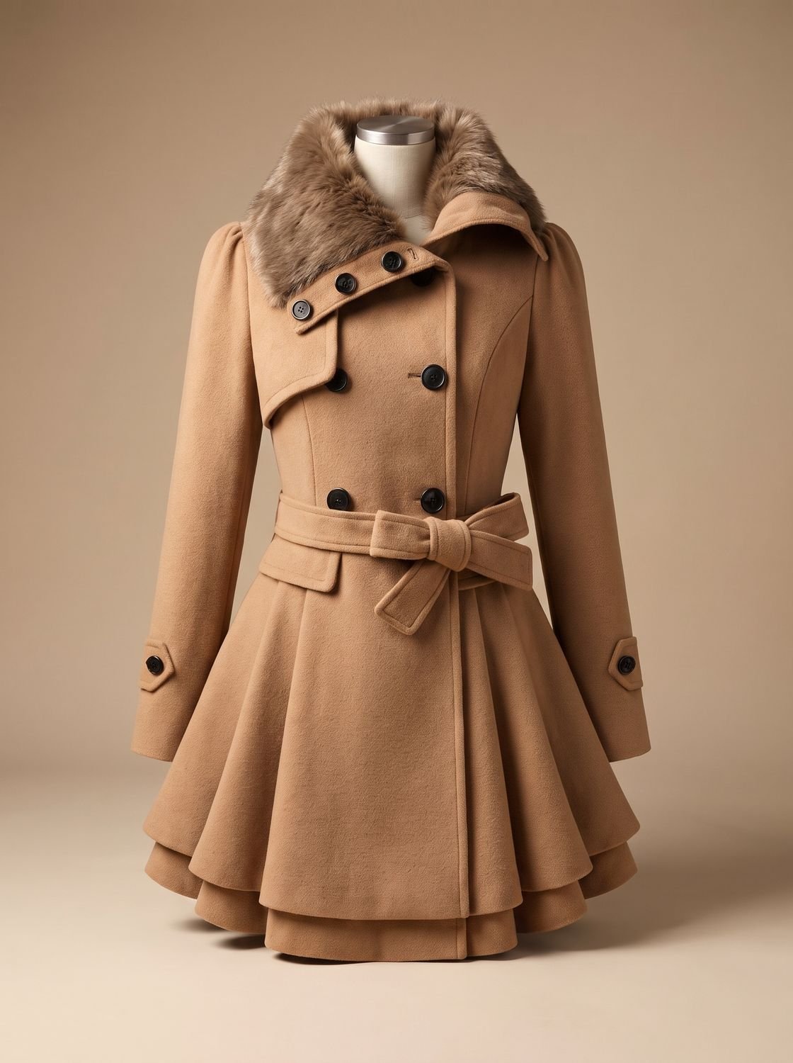 Women's Double-Breasted Casual Coat in Camel