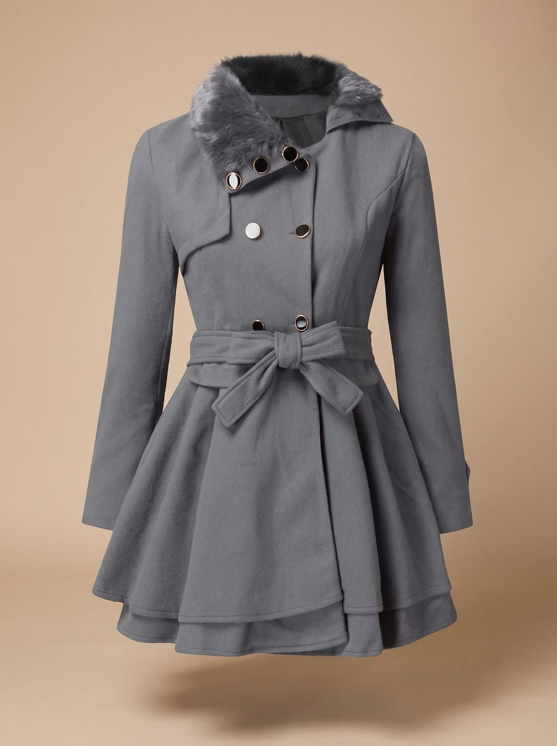Women's Double-Breasted Casual Coat in Grey