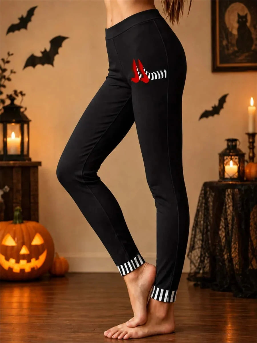 Witch Graphic Print Casual Leggings in Black