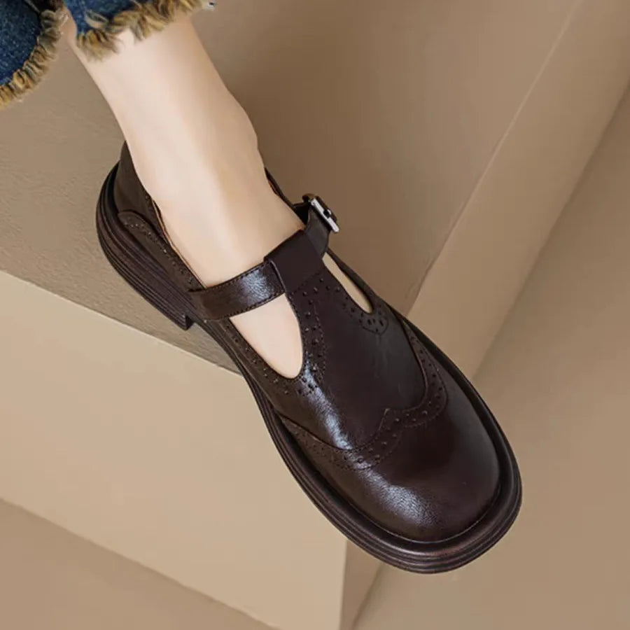 Orthopaedic T-Strap Casual Flats in Dark Brown