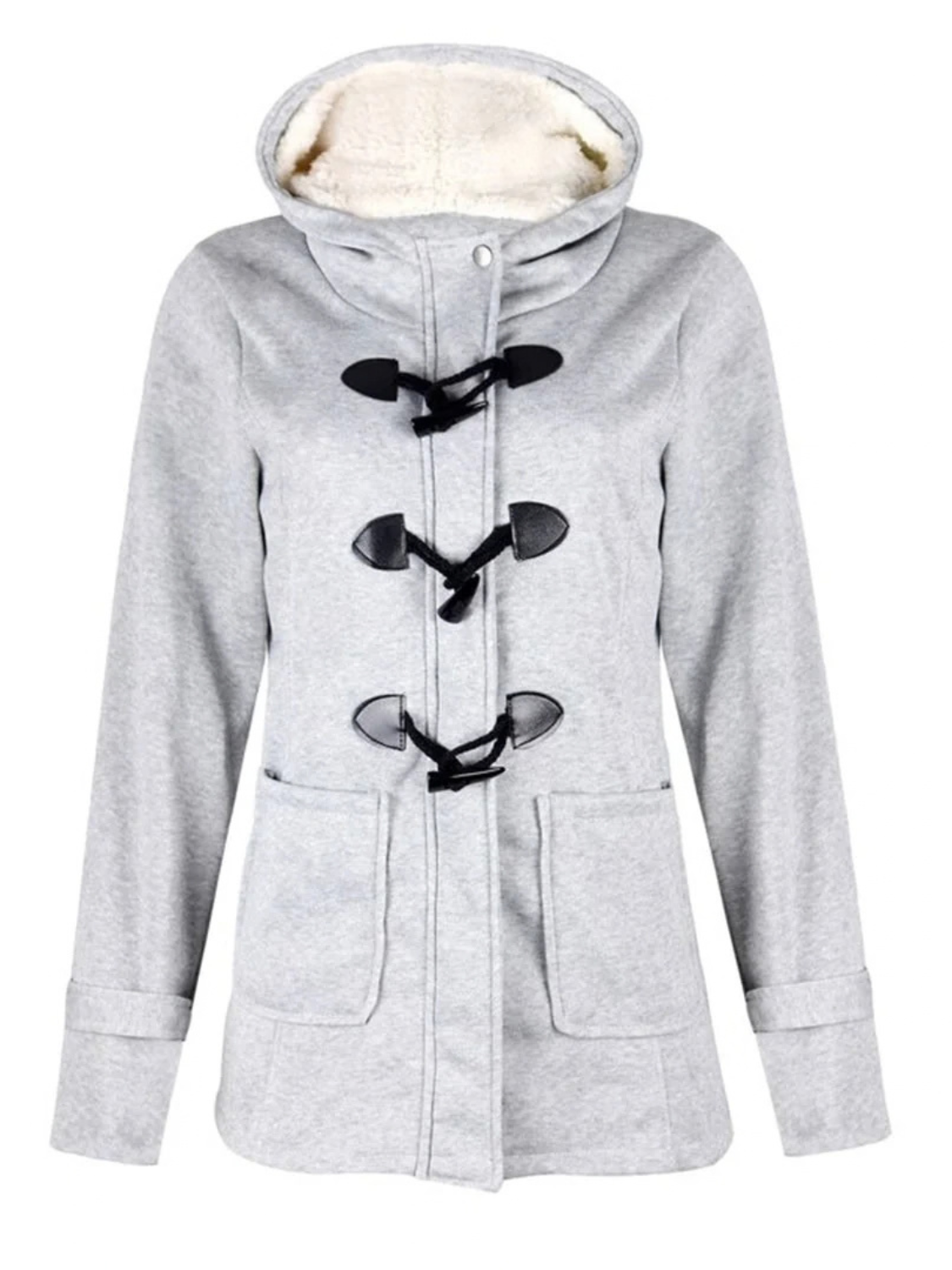 Women's Hooded Toggle-Front Casual Coat in Light Grey