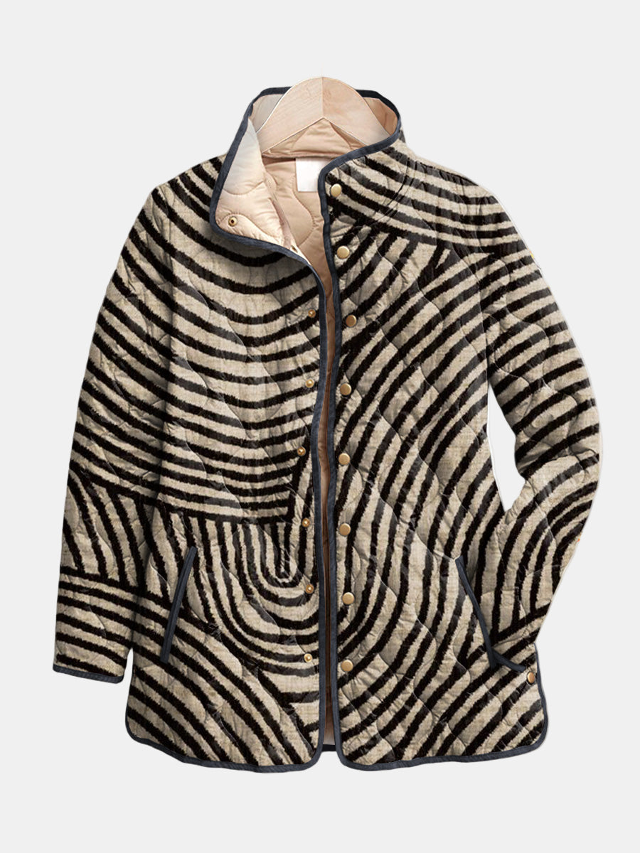 Women's Snap-Front Quilted Casual Jacket in Beige